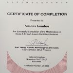Certificat Dr. Gomboș Simona pentru absolvirea Masterclass-ului de aplicații dentare ale laserelor Diode și Er:YAG, Dental Laser Society, București 2025