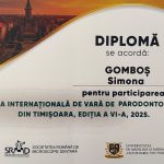 Diplomă Dr. Gomboș Simona pentru participarea la Școala Internațională de Vară de Parodontologie din Timișoara, ediția a VI-a, 2025